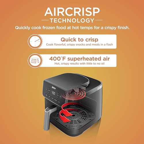 Ninja Air Fryer with Air Crisp | 5 QT Capacity fits up to 4lbs of Fries | 4-in-1 Pro Air Fry, Roast, Reheat, Dehydrate | 400°F Max Temp | 1750 Watts | W/Nonstick Basket & Crisper Plate | Grey | AF141