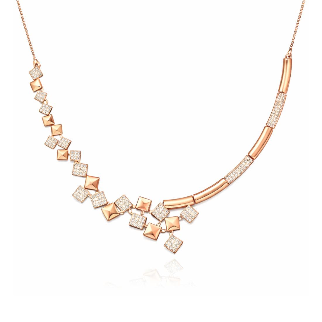 Nilu's Collection American Diamond Stone Studded | Rose Gold/Silver Plated | Anti Tarnish Jewellery Set for Women | Matching Earrings Perfect for Weddings and Special Occasions