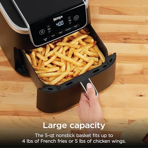 Ninja Air Fryer with Air Crisp | 5 QT Capacity fits up to 4lbs of Fries | 4-in-1 Pro Air Fry, Roast, Reheat, Dehydrate | 400°F Max Temp | 1750 Watts | W/Nonstick Basket & Crisper Plate | Grey | AF141