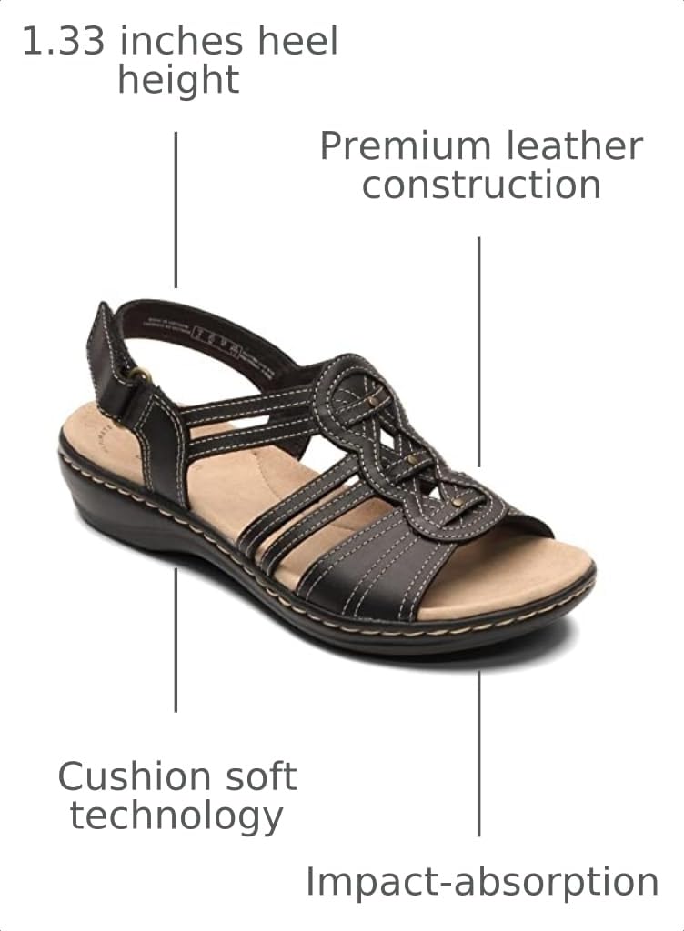 Clarks womens Leisa Janna Sandal, Black Leather, 6 USClarks womens Leisa Janna Sandal, Black Leather, 6 US