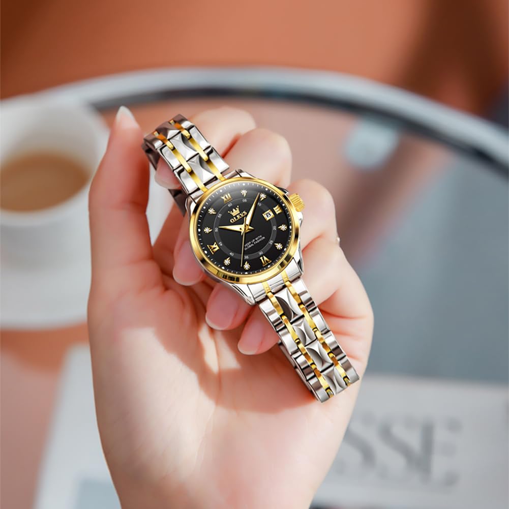 OLEVS Watch Women Two Tone Watches for Women with Date Dress Womens Watches for Small Wrists Luxury Easy Read Womens Watch Waterproof Blue/Black/Gold/Silver Dial Reloj para Mujer