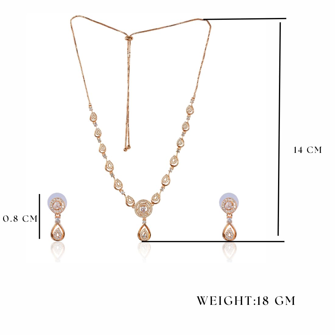 Nilu's Collection American Diamond Stone Studded | Rose Gold/Silver Plated | Anti Tarnish Jewellery Set for Women | Matching Earrings Perfect for Weddings and Special Occasions