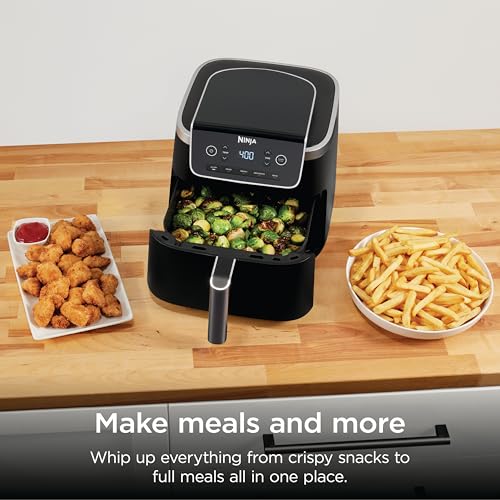 Ninja Air Fryer with Air Crisp | 5 QT Capacity fits up to 4lbs of Fries | 4-in-1 Pro Air Fry, Roast, Reheat, Dehydrate | 400°F Max Temp | 1750 Watts | W/Nonstick Basket & Crisper Plate | Grey | AF141