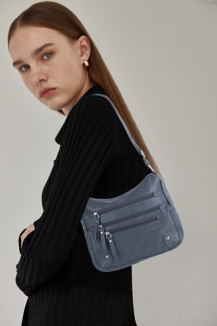 ELDA 10 Pockets Crossbody Purses for Women Medium Pocketbooks Lightweight Ladies Satchel Bag Multi Pocket Shoulder Handbag