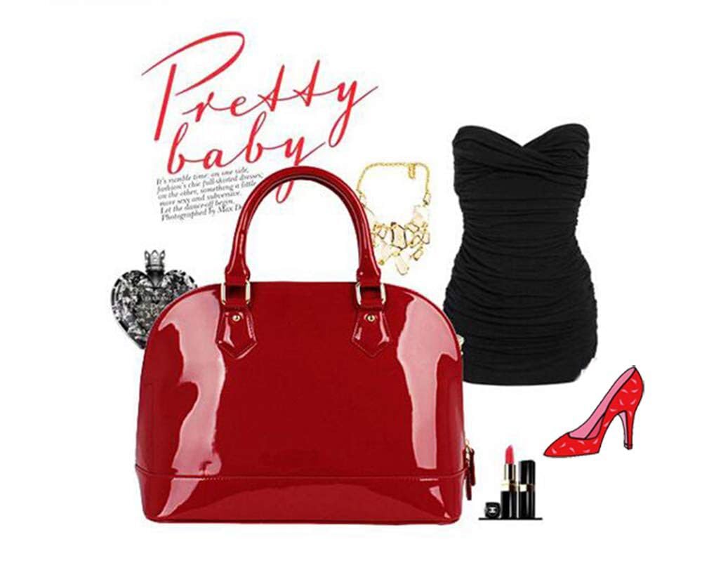 Patent Leather Dome Satchel Purse Zip-around Handbag Multi-Pocket Shoulder Bag Shiny Large Top-handle Shell Bag