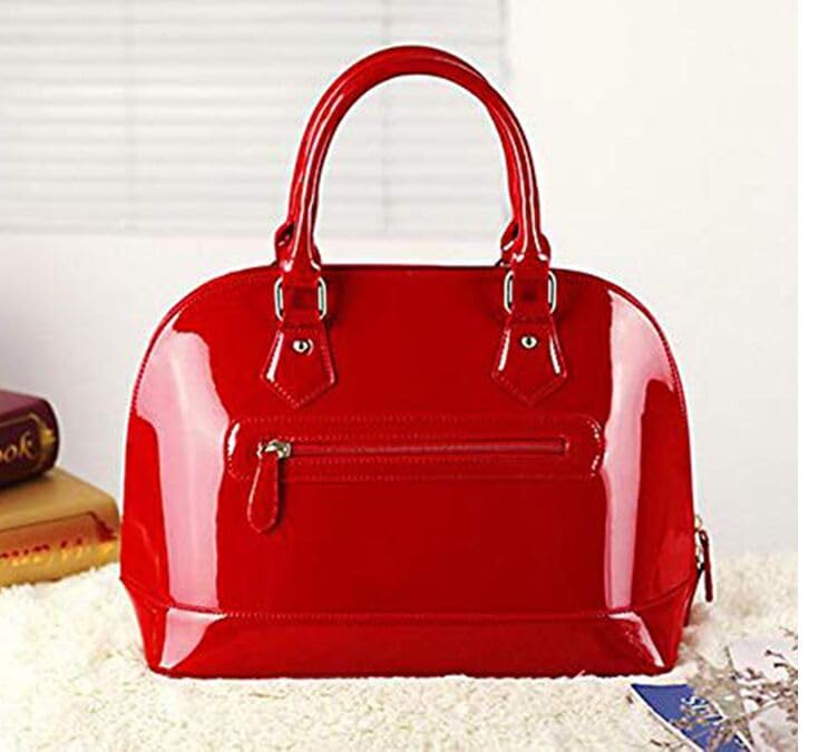 Patent Leather Dome Satchel Purse Zip-around Handbag Multi-Pocket Shoulder Bag Shiny Large Top-handle Shell Bag