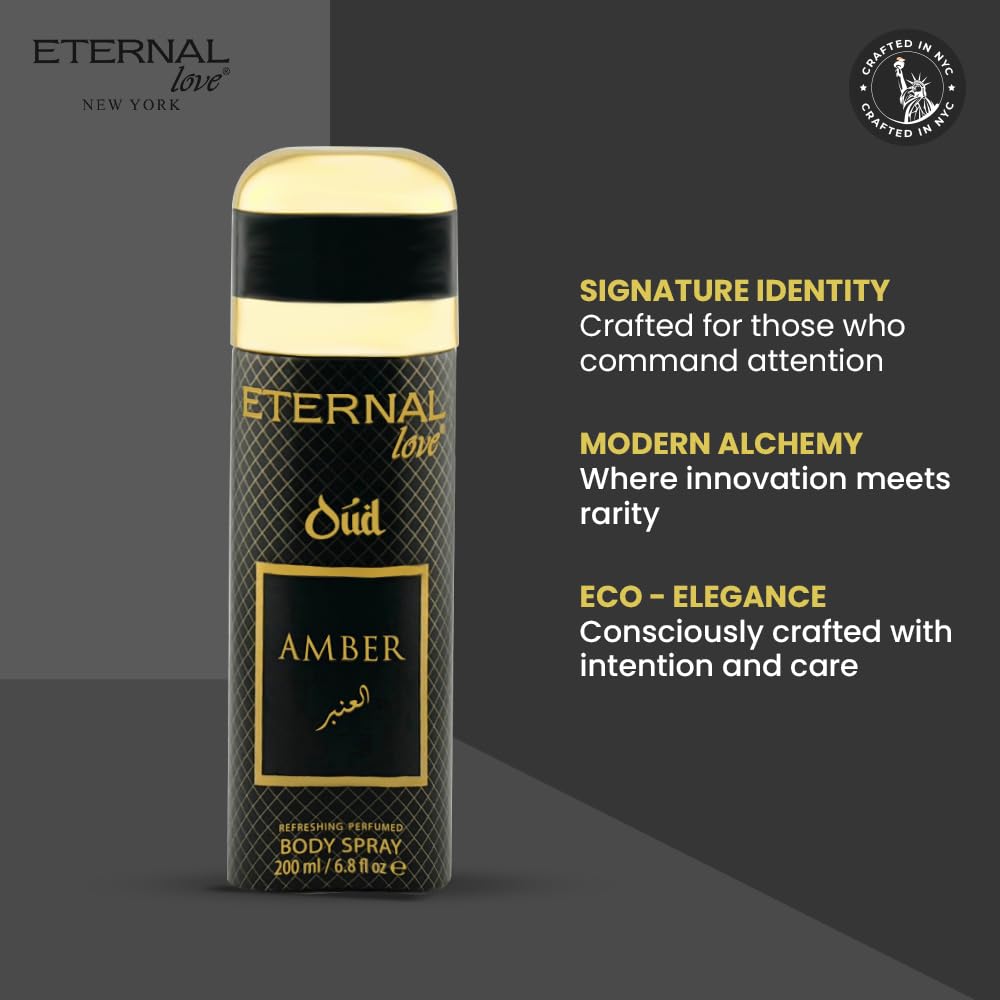 Eternal Love Amber Oud - Long Lasting Unisex Eau de Parfum - Warm Woody Oriental Fragrance with Oud & Amber - Dubai Inspired Arabic Scent - 3.4oz