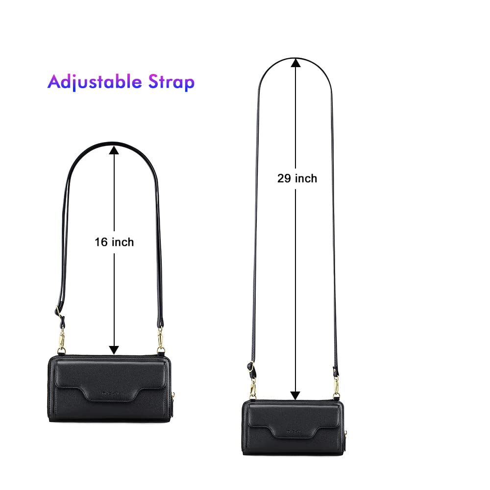 nuoku Small Purse for Women, RFID Blocking Wristlet Wallet, Crossbody Clutch with Cell Phone Pocket black