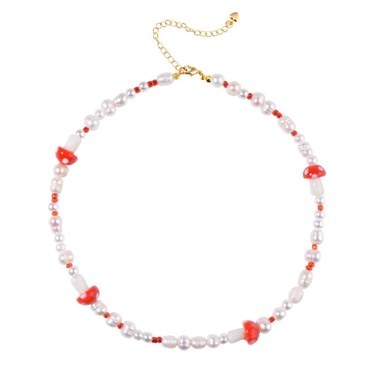 Natural Freshwater Pearl Fun Flirty Beaded Choker Necklace Handmade Summer Boho Jewlery Gifts for Women Teen