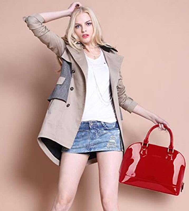 Patent Leather Dome Satchel Purse Zip-around Handbag Multi-Pocket Shoulder Bag Shiny Large Top-handle Shell Bag