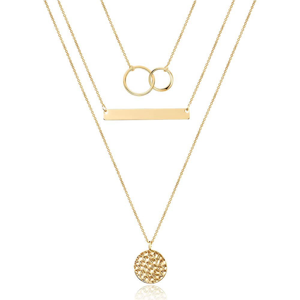 Turandoss Dainty Layered Choker Necklace, Handmade Y Pendant Necklace Multilayer Bar Disc Necklace Adjustable Layering Choker Necklaces for Women