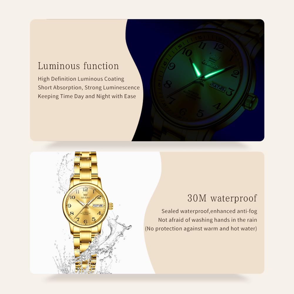 OLEVS Watch Women Luxury Dainty Vintage Square/Round Small Watches for Women Waterproof Stainless Steel Analog Women's Watches with Day Date Fashion Dress Easy Read Female Watch Reloj para Mujer