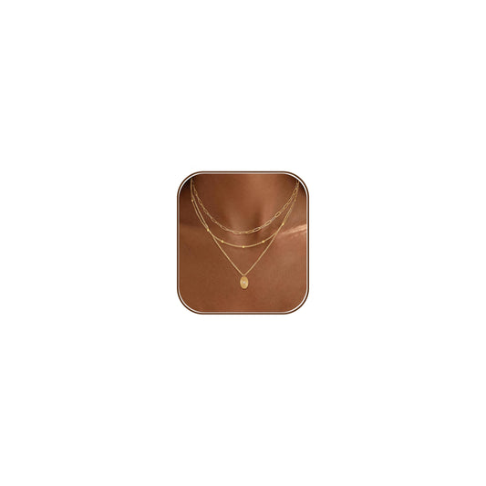 Layered Necklaces for Women, Dainty 14K Gold Plated Circle Peadant Chain Necklace Set Simple Paperclip Stacked Necklaces for Women Trendy Gold Jewelry