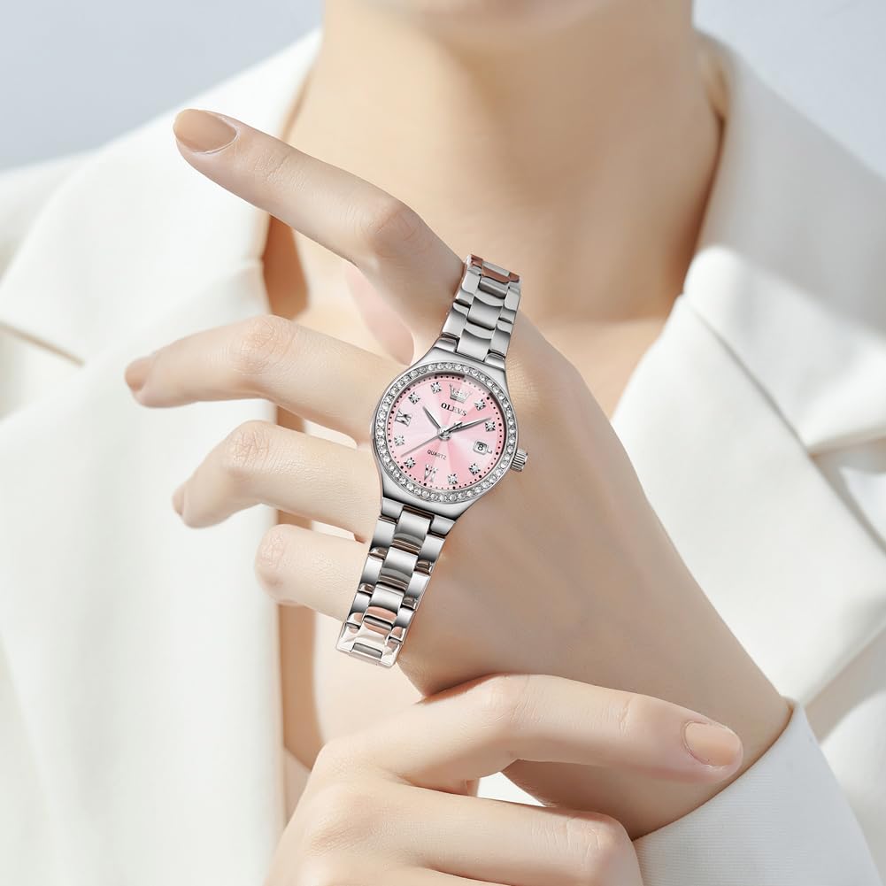 OLEVS Watch for Women Luxury Fashion Diamond Classic Arabic Dial Wrist Women's Watches with Date Waterproof Stainless Steel Quartz Ladies Watch