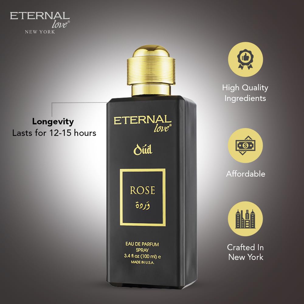 Eternal Love Amber Oud - Long Lasting Unisex Eau de Parfum - Warm Woody Oriental Fragrance with Oud & Amber - Dubai Inspired Arabic Scent - 3.4oz