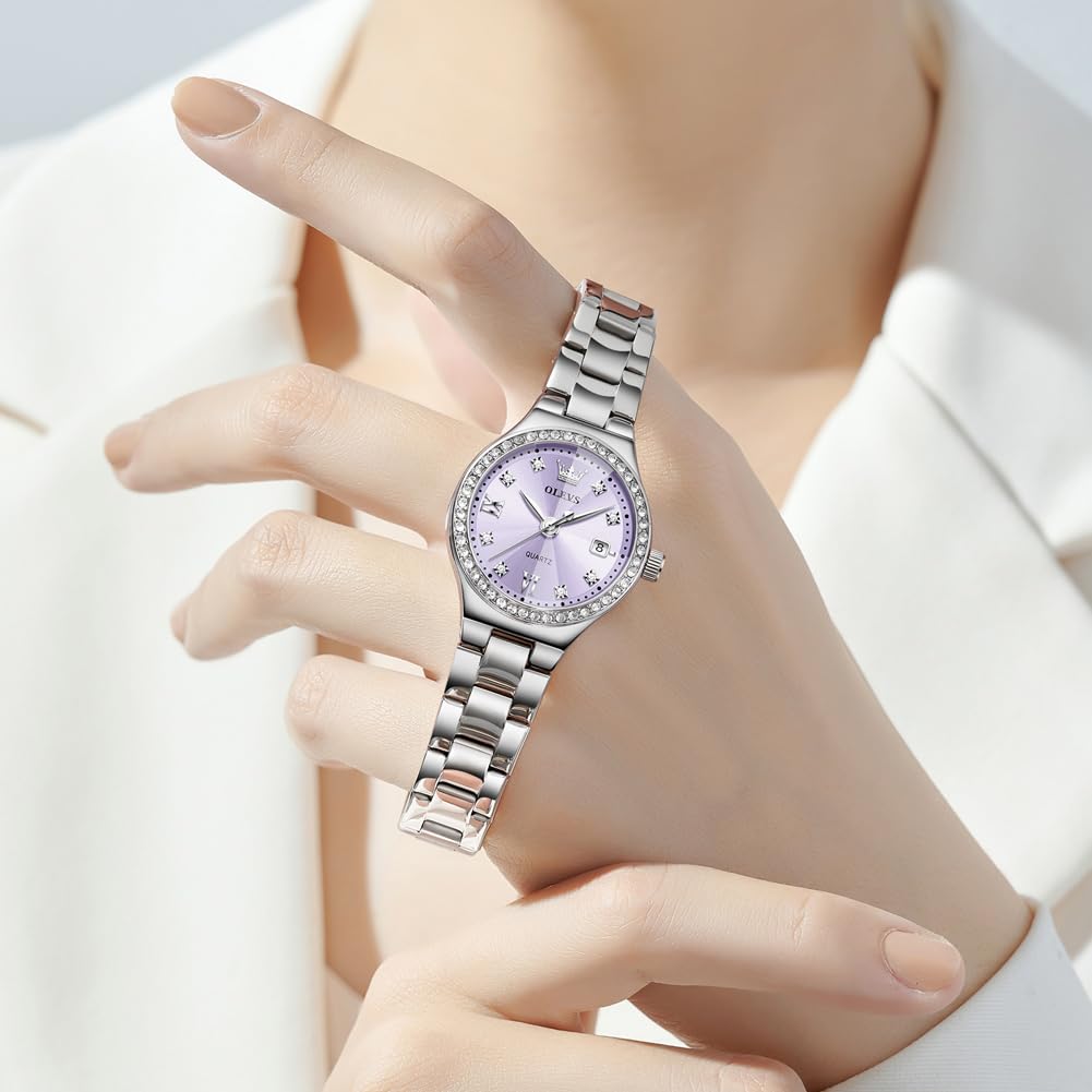 OLEVS Watch for Women Luxury Fashion Diamond Classic Arabic Dial Wrist Women's Watches with Date Waterproof Stainless Steel Quartz Ladies Watch