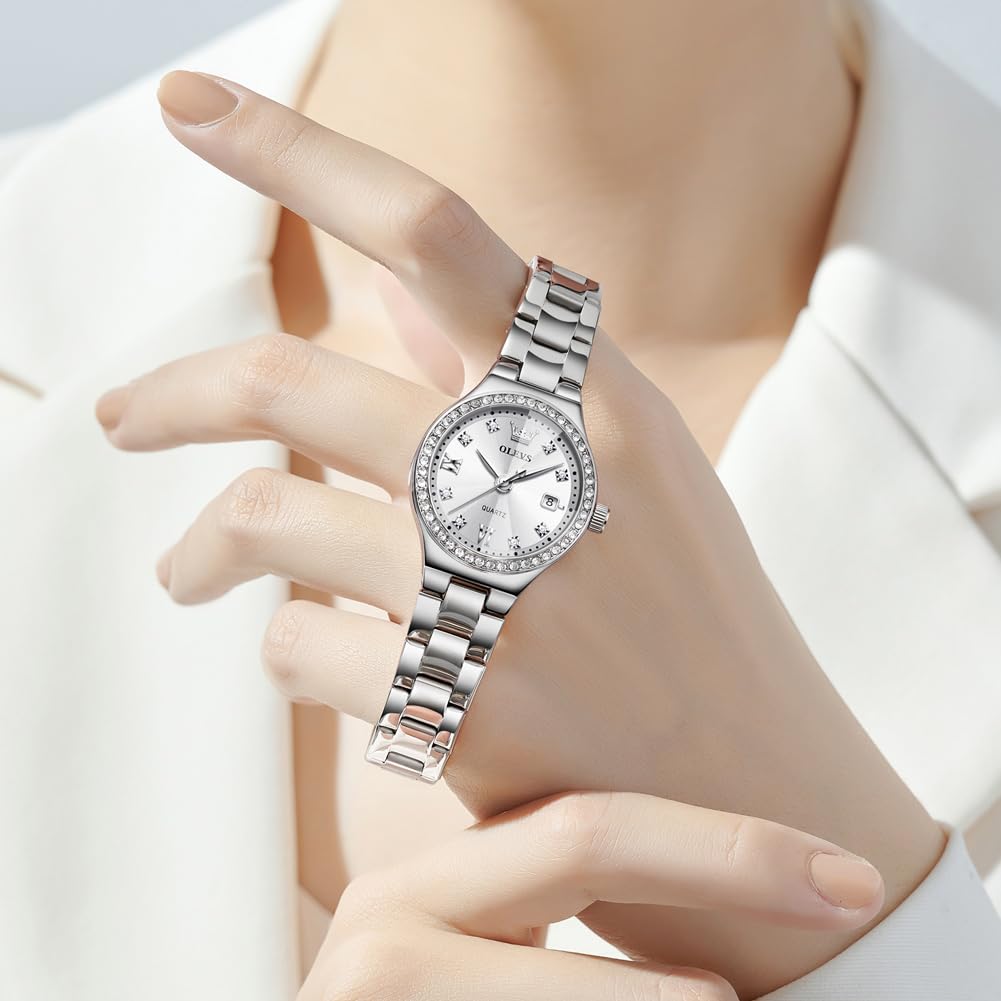 OLEVS Watch for Women Luxury Fashion Diamond Classic Arabic Dial Wrist Women's Watches with Date Waterproof Stainless Steel Quartz Ladies Watch