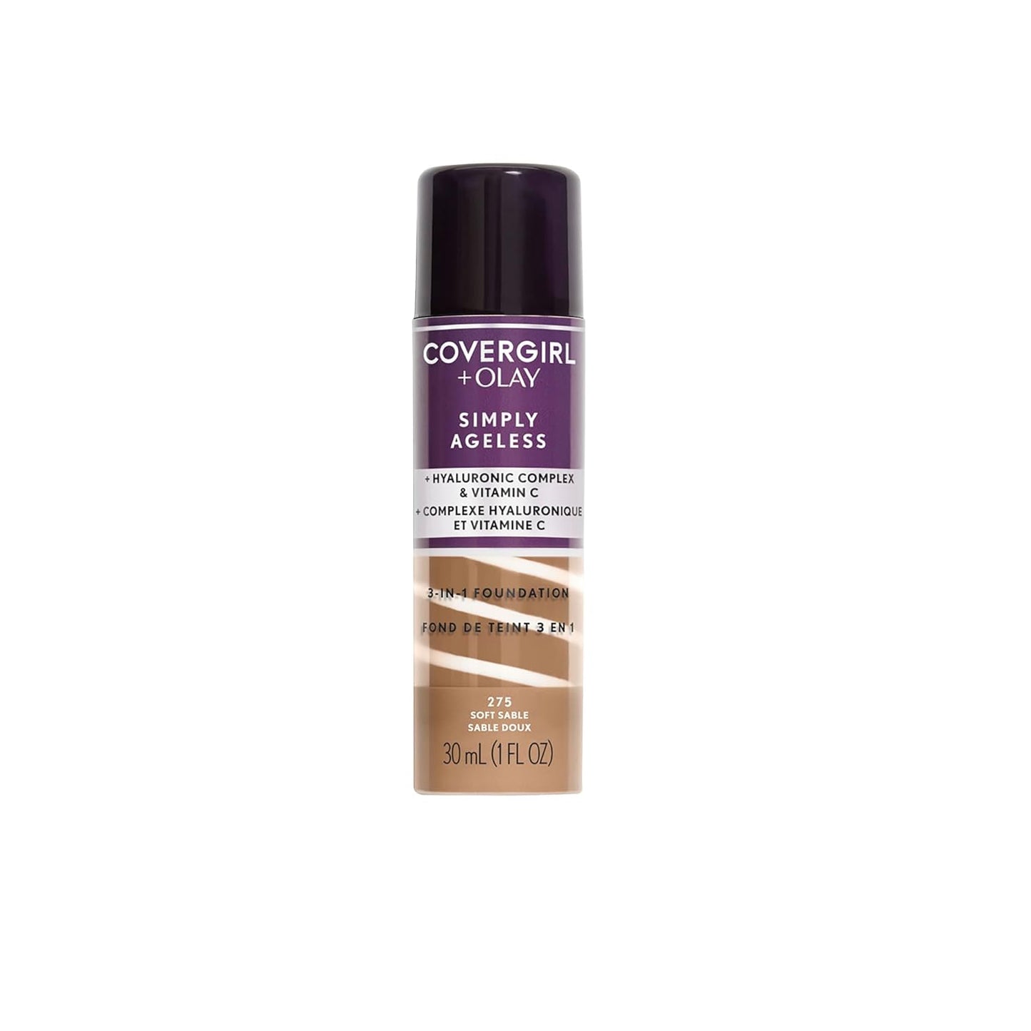 COVERGIRL & Olay Simply Ageless 3-in-1 Liquid Foundation, Matte Finish, Hyaluronic & Vitamin C Formula, 225 Buff Beige, 1 Count