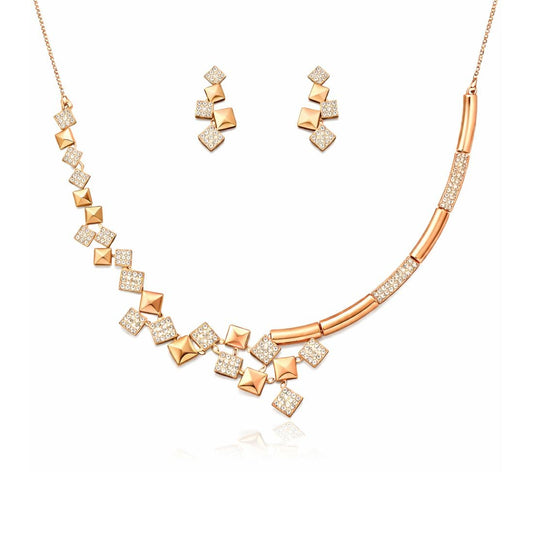 Nilu's Collection American Diamond Stone Studded | Rose Gold/Silver Plated | Anti Tarnish Jewellery Set for Women | Matching Earrings Perfect for Weddings and Special Occasions
