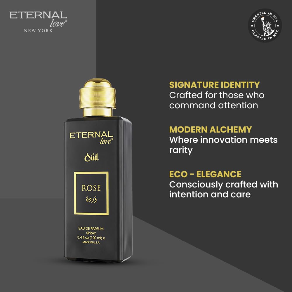 Eternal Love Amber Oud - Long Lasting Unisex Eau de Parfum - Warm Woody Oriental Fragrance with Oud & Amber - Dubai Inspired Arabic Scent - 3.4oz