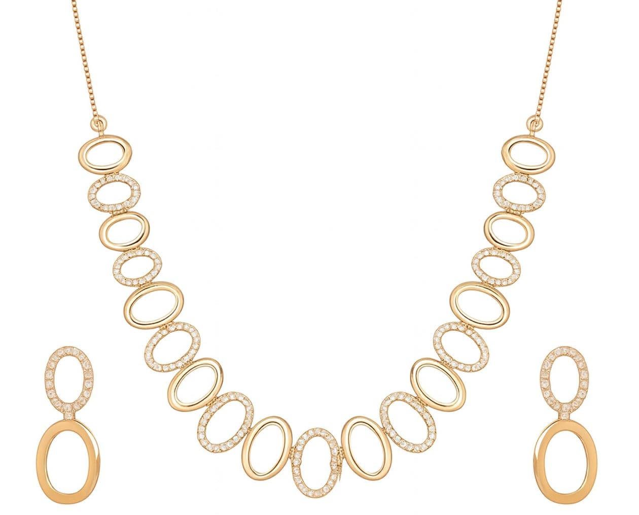 Nilu's Collection American Diamond Stone Studded | Rose Gold/Silver Plated | Anti Tarnish Jewellery Set for Women | Matching Earrings Perfect for Weddings and Special Occasions