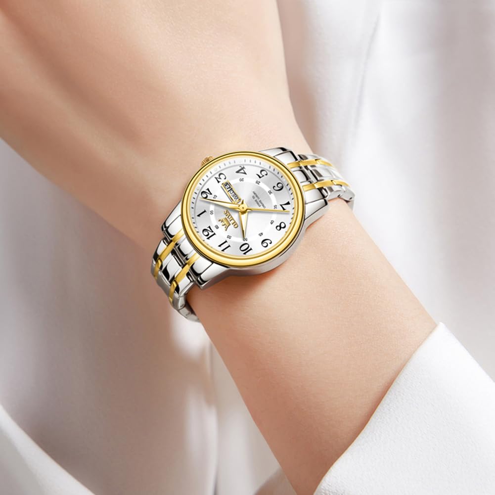 OLEVS Watch for Women Luxury Fashion Diamond Classic Arabic Dial Wrist Women's Watches with Date Waterproof Stainless Steel Quartz Ladies Watch