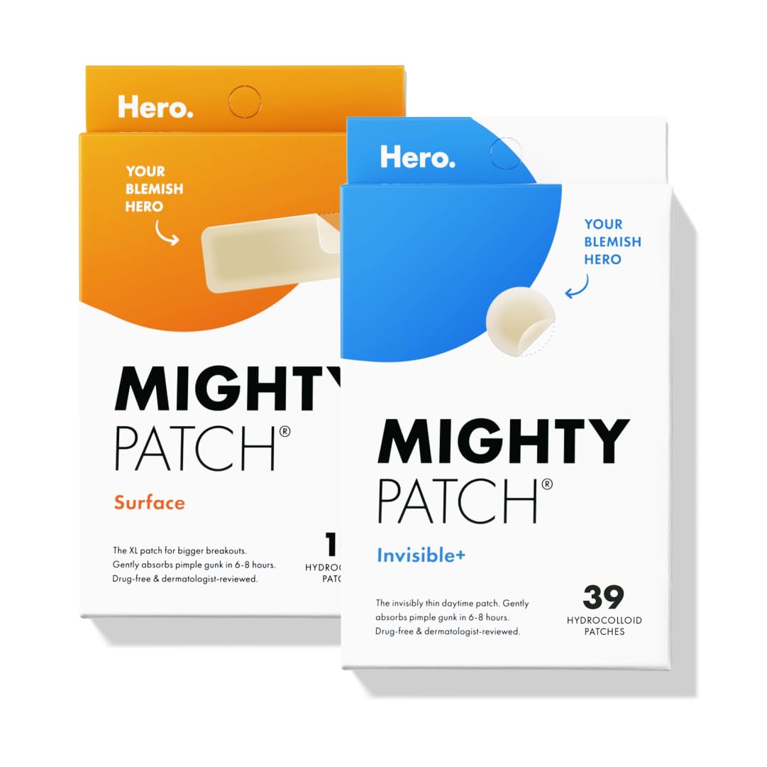 Mighty Patch Invisible+ & Surface Bundle - Acne Patches for Daytime and Larger Breakout Treatment of Pimples. Clean, Vegan-Friendly, Cruelty-Free