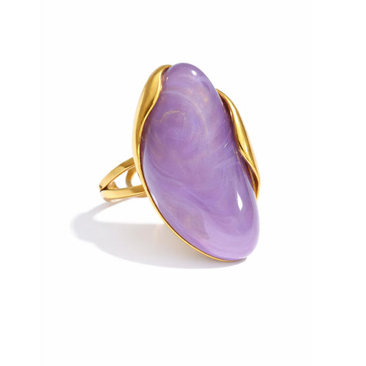 Mchic Colorful Chunky Statement Ring for Women: Boho Large Oval Acrylic Finger Ring Stainless Steel Adjustable Beach Summer Y2K Handmade Jewelry Gift for Women