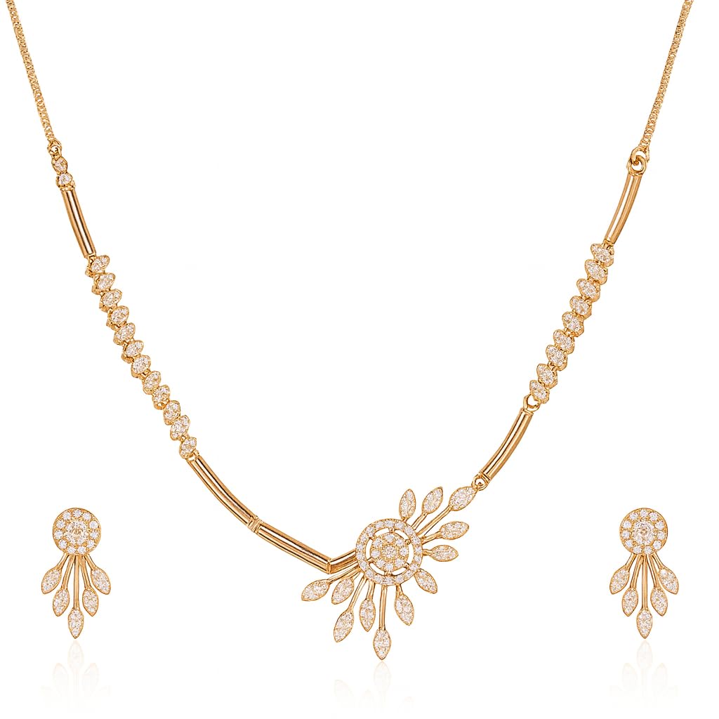 Nilu's Collection American Diamond Stone Studded | Rose Gold/Silver Plated | Anti Tarnish Jewellery Set for Women | Matching Earrings Perfect for Weddings and Special Occasions