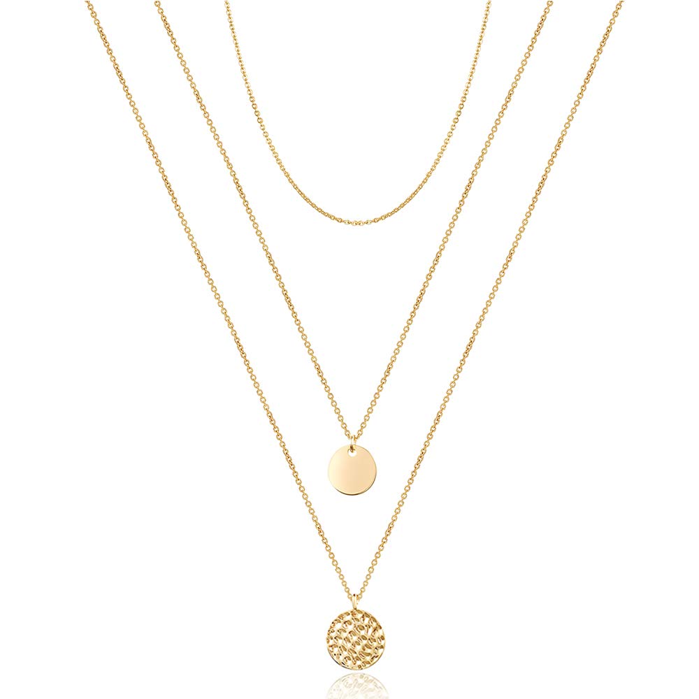 Turandoss Dainty Layered Choker Necklace, Handmade Y Pendant Necklace Multilayer Bar Disc Necklace Adjustable Layering Choker Necklaces for Women