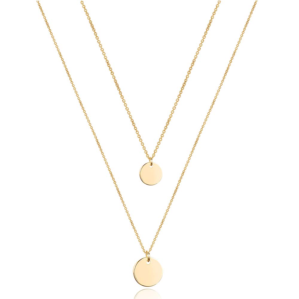 Turandoss Dainty Layered Choker Necklace, Handmade Y Pendant Necklace Multilayer Bar Disc Necklace Adjustable Layering Choker Necklaces for Women