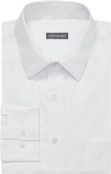 Van Heusen Men's Dress Shirt Regular Fit Poplin Solid, White, 16.5 Neck 32"-33" Sleeve" (Clearance)