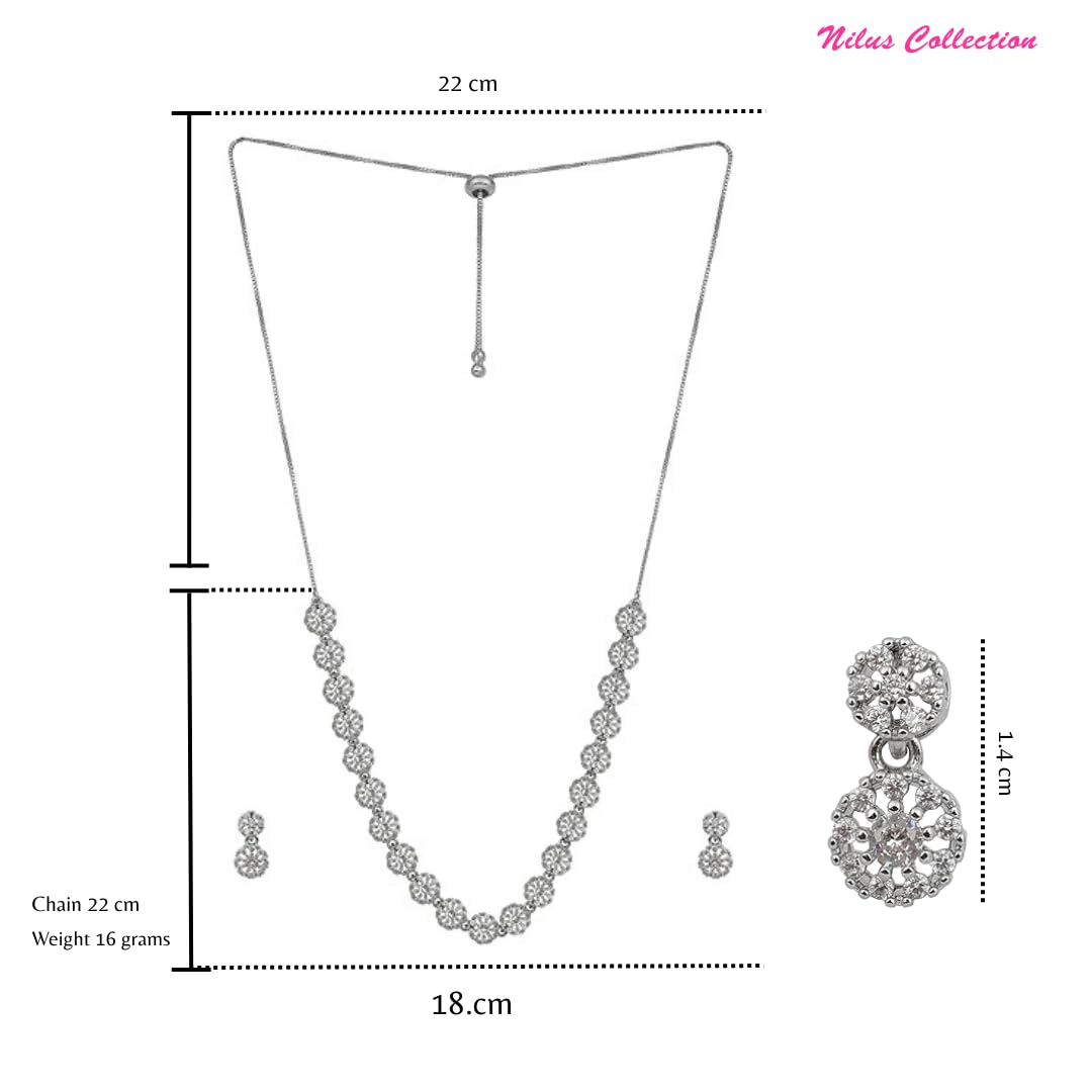 Nilu's Collection American Diamond Stone Studded | Rose Gold/Silver Plated | Anti Tarnish Jewellery Set for Women | Matching Earrings Perfect for Weddings and Special Occasions