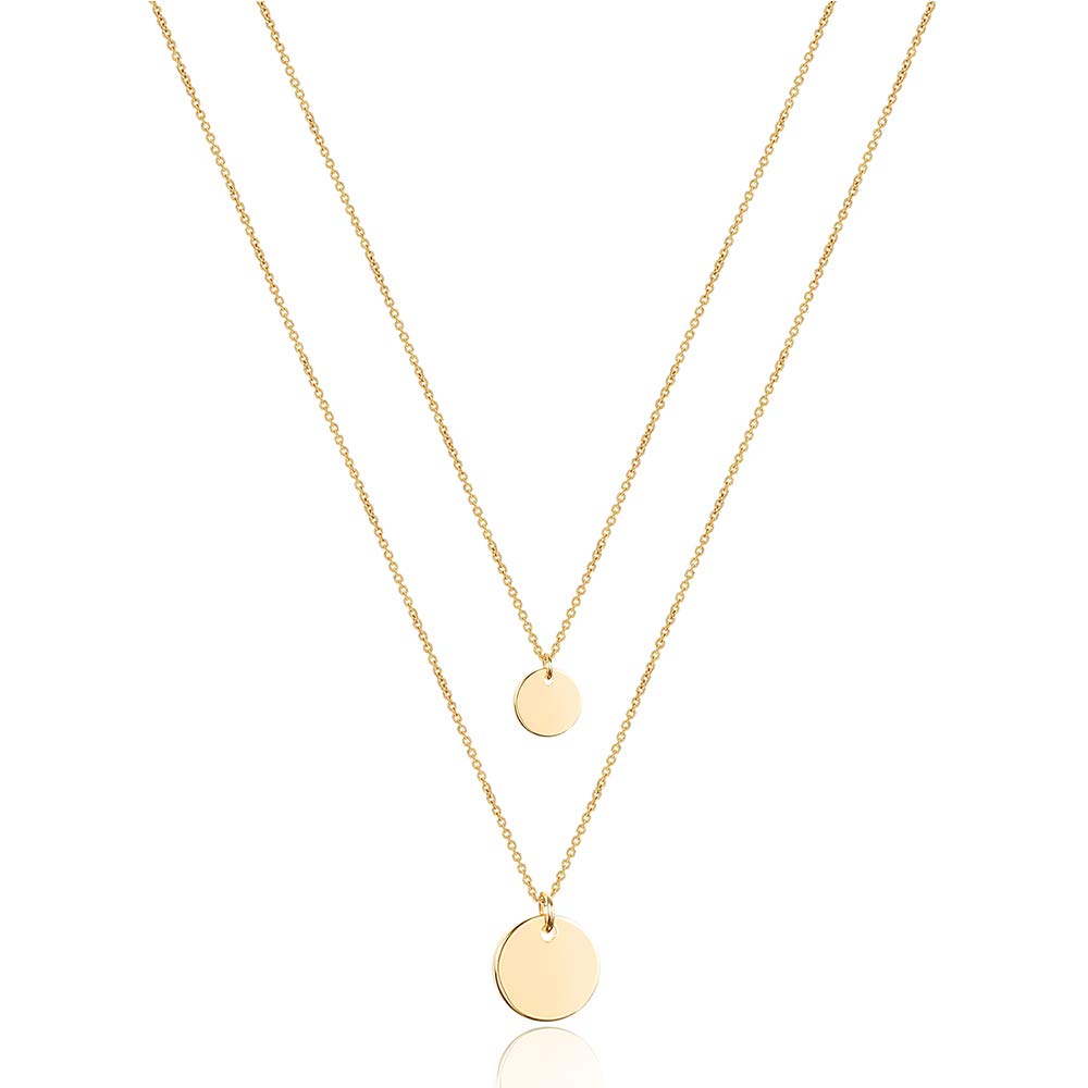 Turandoss Dainty Layered Choker Necklace, Handmade Y Pendant Necklace Multilayer Bar Disc Necklace Adjustable Layering Choker Necklaces for Women