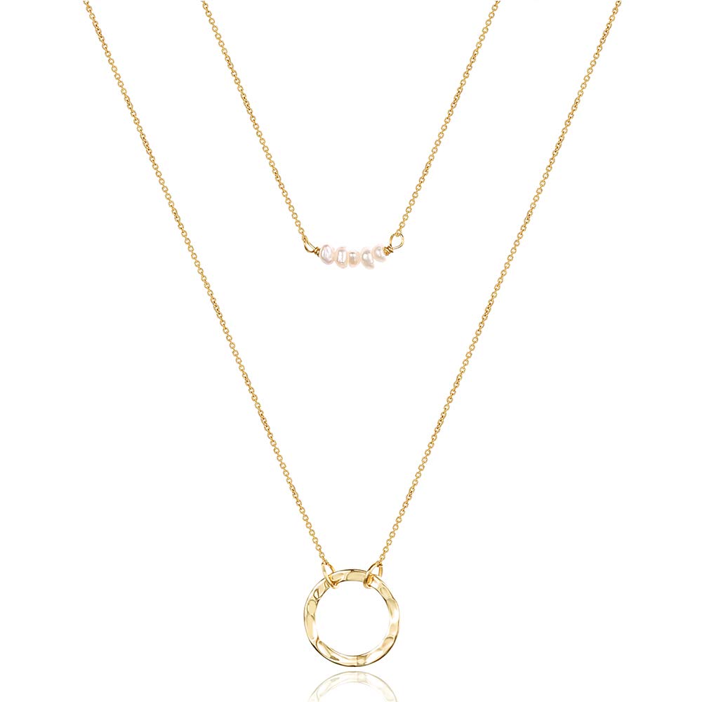 Turandoss Dainty Layered Choker Necklace, Handmade Y Pendant Necklace Multilayer Bar Disc Necklace Adjustable Layering Choker Necklaces for Women
