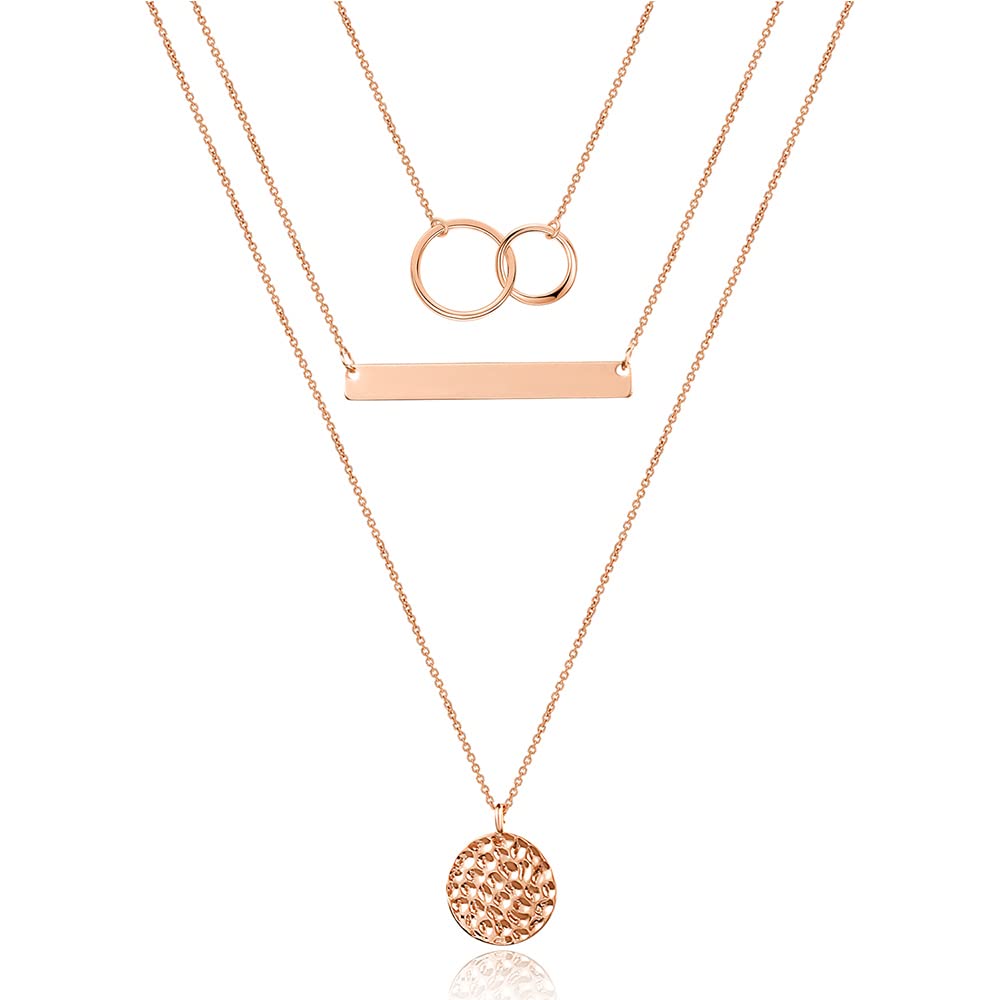 Turandoss Dainty Layered Choker Necklace, Handmade Y Pendant Necklace Multilayer Bar Disc Necklace Adjustable Layering Choker Necklaces for Women