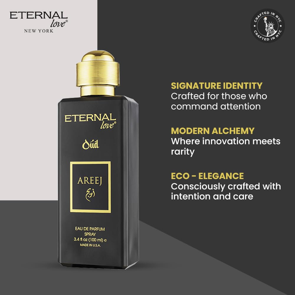 Eternal Love Amber Oud - Long Lasting Unisex Eau de Parfum - Warm Woody Oriental Fragrance with Oud & Amber - Dubai Inspired Arabic Scent - 3.4oz