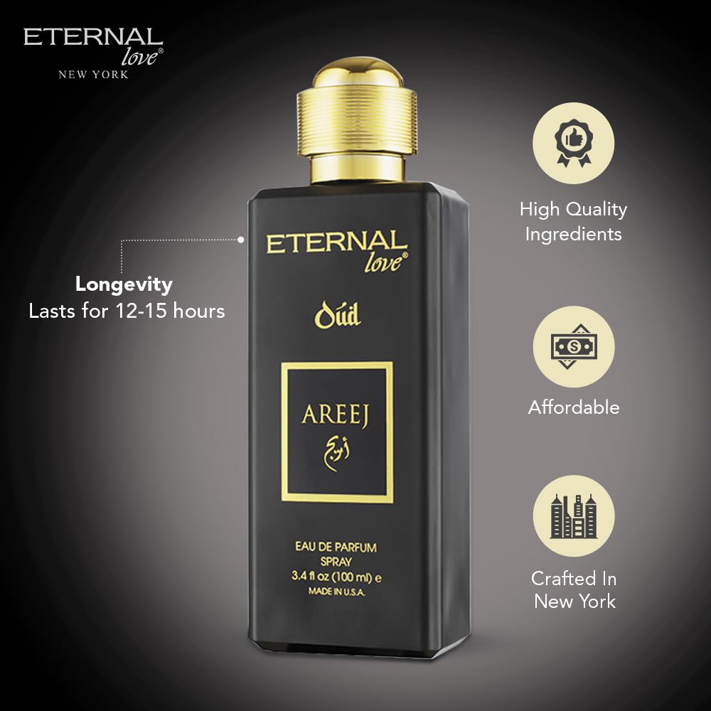 Eternal Love Amber Oud - Long Lasting Unisex Eau de Parfum - Warm Woody Oriental Fragrance with Oud & Amber - Dubai Inspired Arabic Scent - 3.4oz
