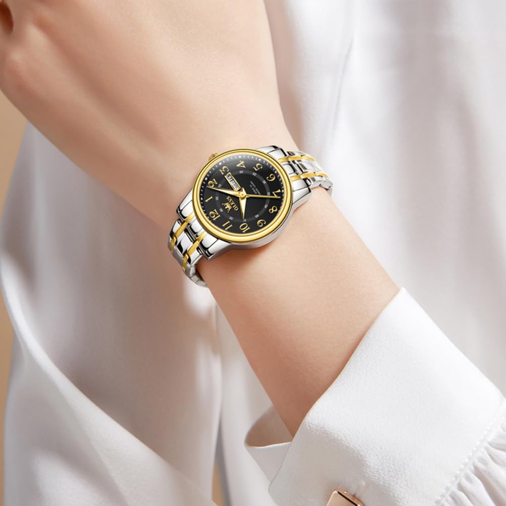 OLEVS Watch Women Two Tone Watches for Women with Date Dress Womens Watches for Small Wrists Luxury Easy Read Womens Watch Waterproof Blue/Black/Gold/Silver Dial Reloj para Mujer