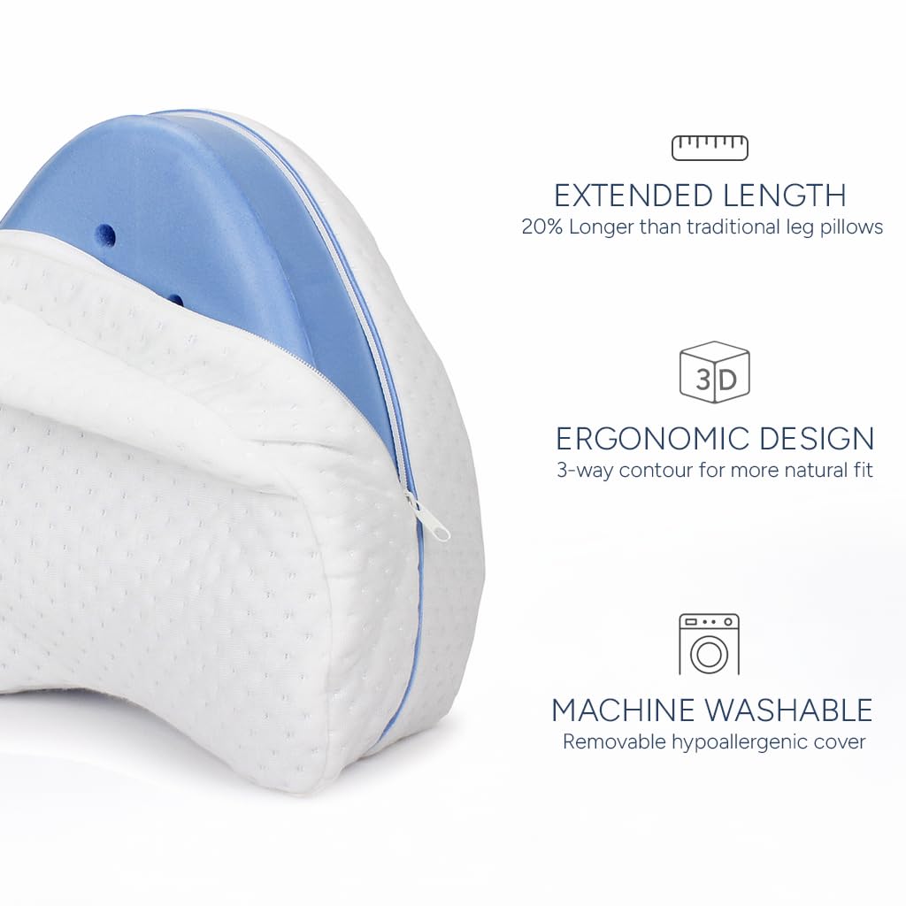 Contour Legacy Cool Leg & Knee Foam Support Pillow for Side Sleepers Soothing Relief for Back, Hips, Knees, Joints, Nerves & Muscles