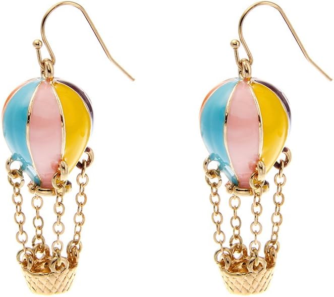 Lureme Colorful Enamel Hot Air Balloon Chained Basket Gold Tone French Hook Dangle Earrings 2002344-1