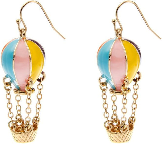 Lureme Colorful Enamel Hot Air Balloon Chained Basket Gold Tone French Hook Dangle Earrings 2002344-1