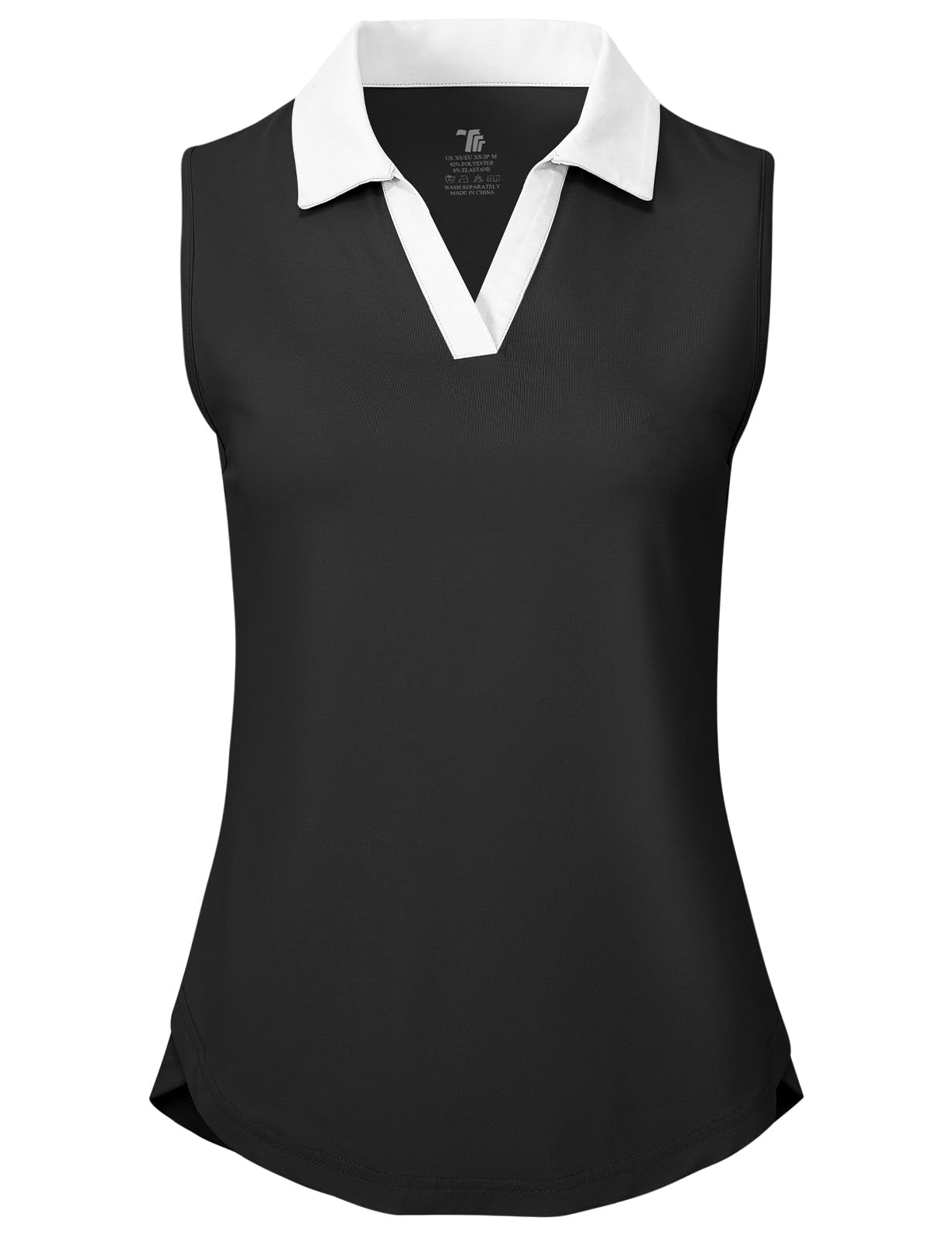 BGOWATU Women's Golf Polo Shirts Sleeveless Collared V Neck Tennis Tops Dry Fit UPF 50+ Workout Tank Lightweight Black+White L