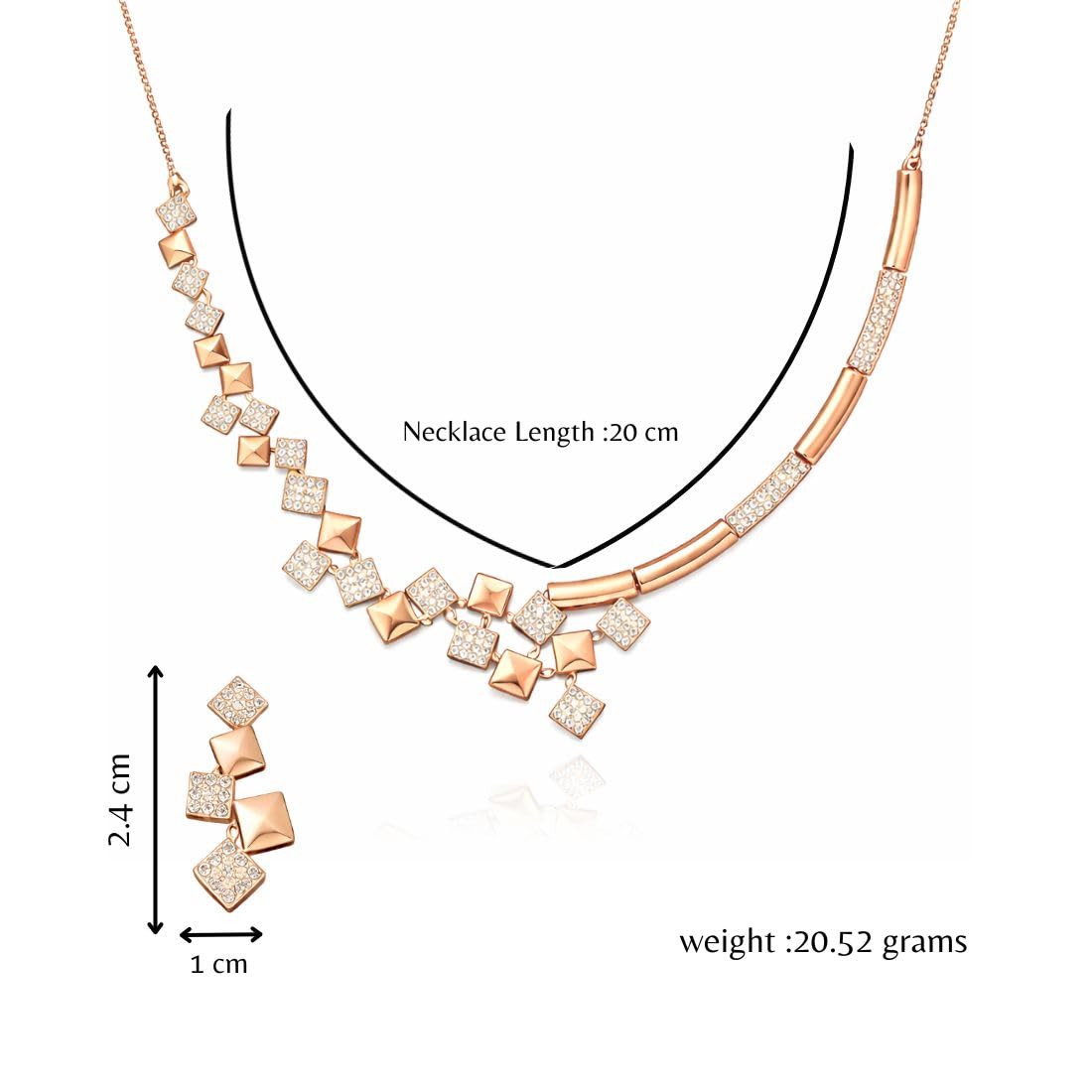Nilu's Collection American Diamond Stone Studded | Rose Gold/Silver Plated | Anti Tarnish Jewellery Set for Women | Matching Earrings Perfect for Weddings and Special Occasions