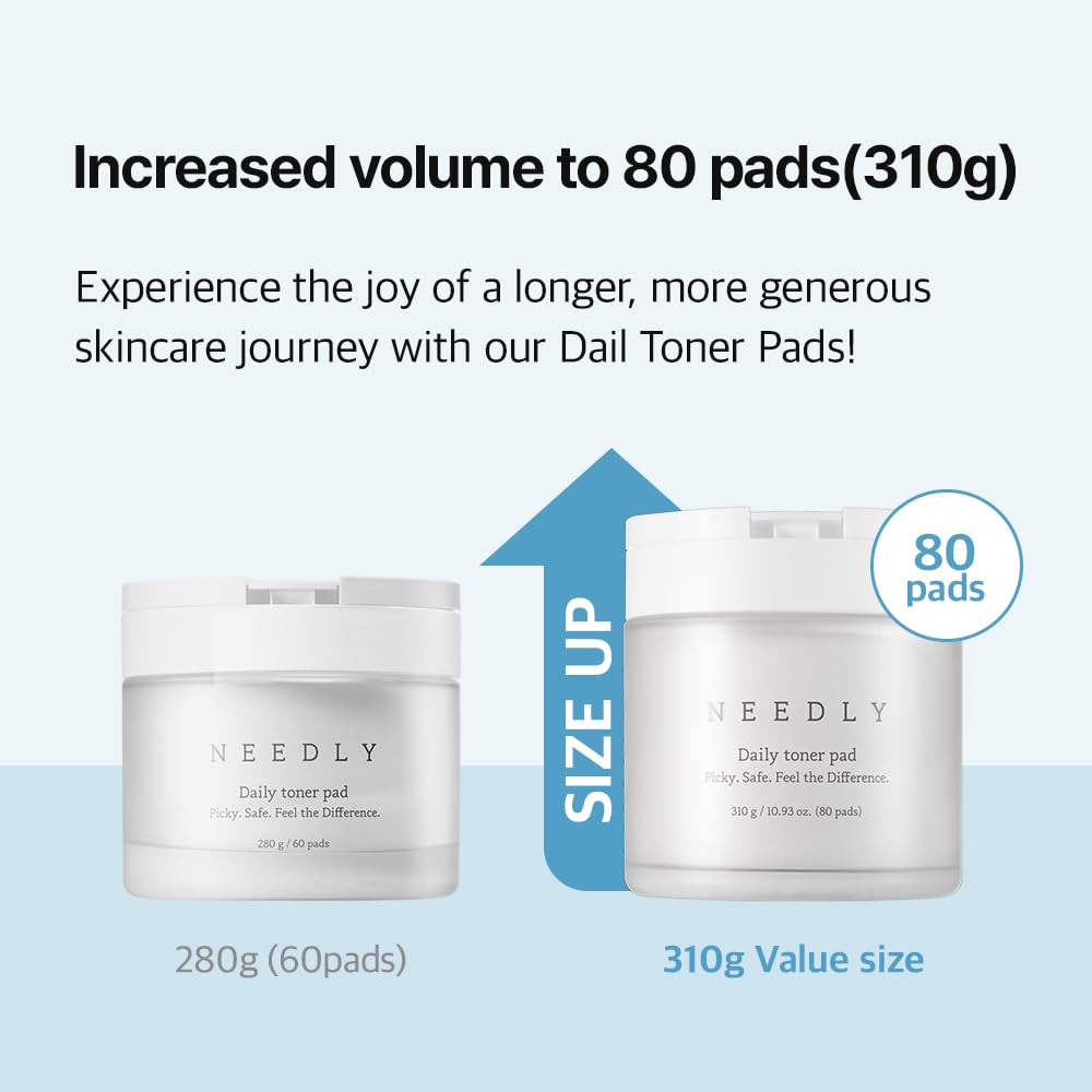 Needly Daily Toner Pad I Exfoliating Pads for Face with BHA & PHA(80 Pads), Deep Hydration, Pore Minimizer for Face, Centella, Tea Tree, High Volume Essence, Extra Large Cotton Pad, Korean Skin Care