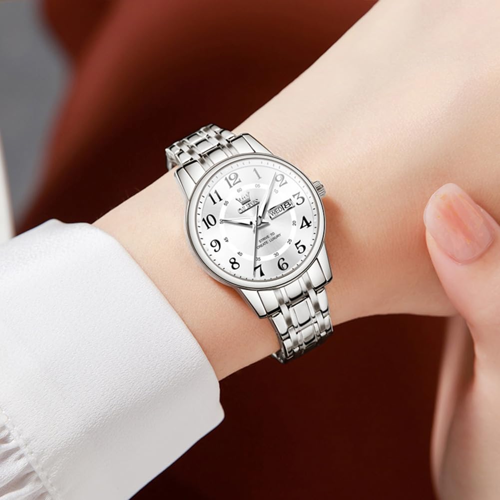 OLEVS Watch for Women Luxury Fashion Diamond Classic Arabic Dial Wrist Women's Watches with Date Waterproof Stainless Steel Quartz Ladies Watch