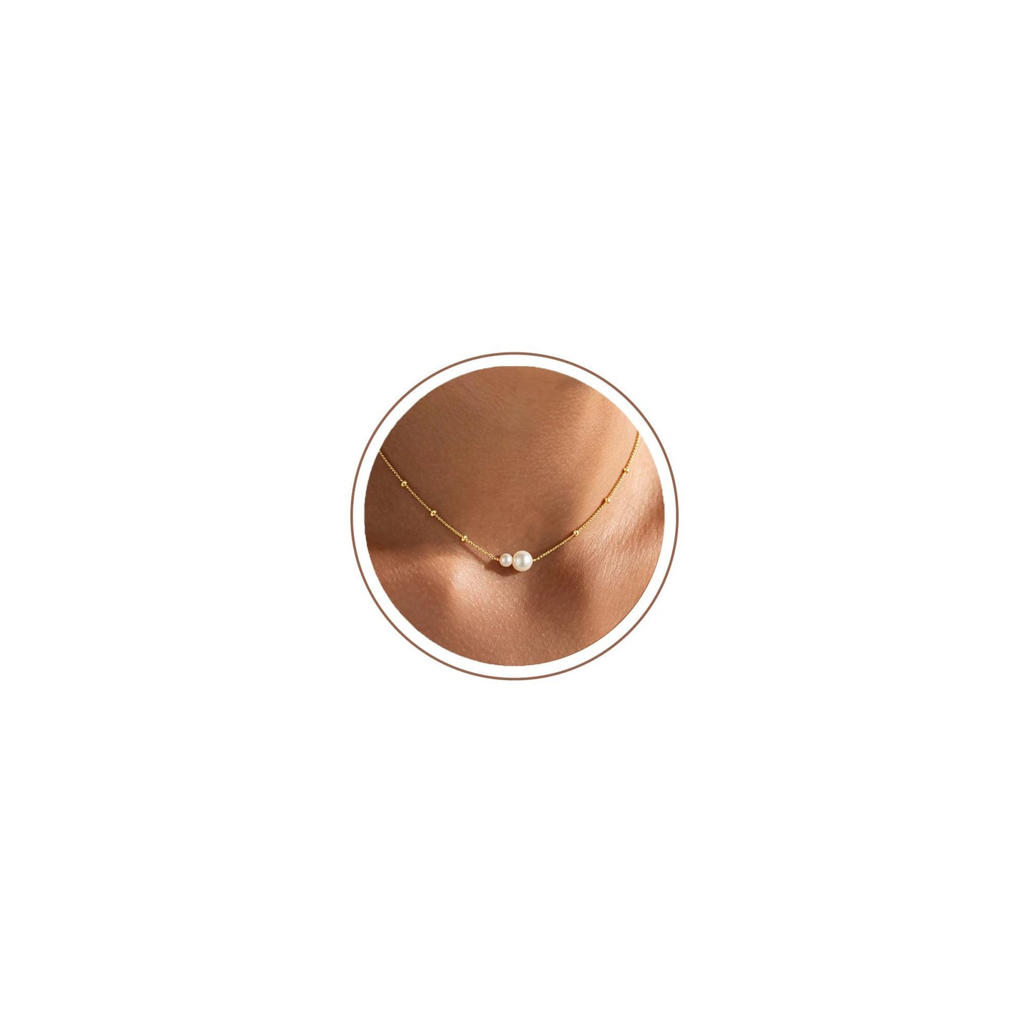 M MOOHAM Gold Necklace for Women Non Tarnish - Dainty 14K Gold Plated Beaded Chain Small Pendant Necklaces Simple Pearl Circle Beads Teardrop Pendant Necklace for Women Trendy Jewelry Gifts