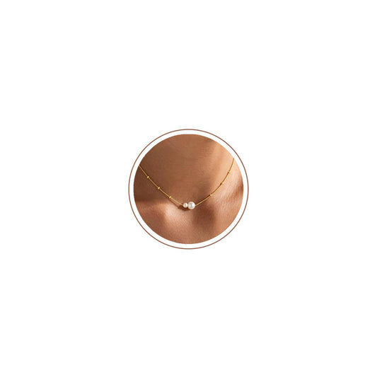 M MOOHAM Gold Necklace for Women Non Tarnish - Dainty 14K Gold Plated Beaded Chain Small Pendant Necklaces Simple Pearl Circle Beads Teardrop Pendant Necklace for Women Trendy Jewelry Gifts