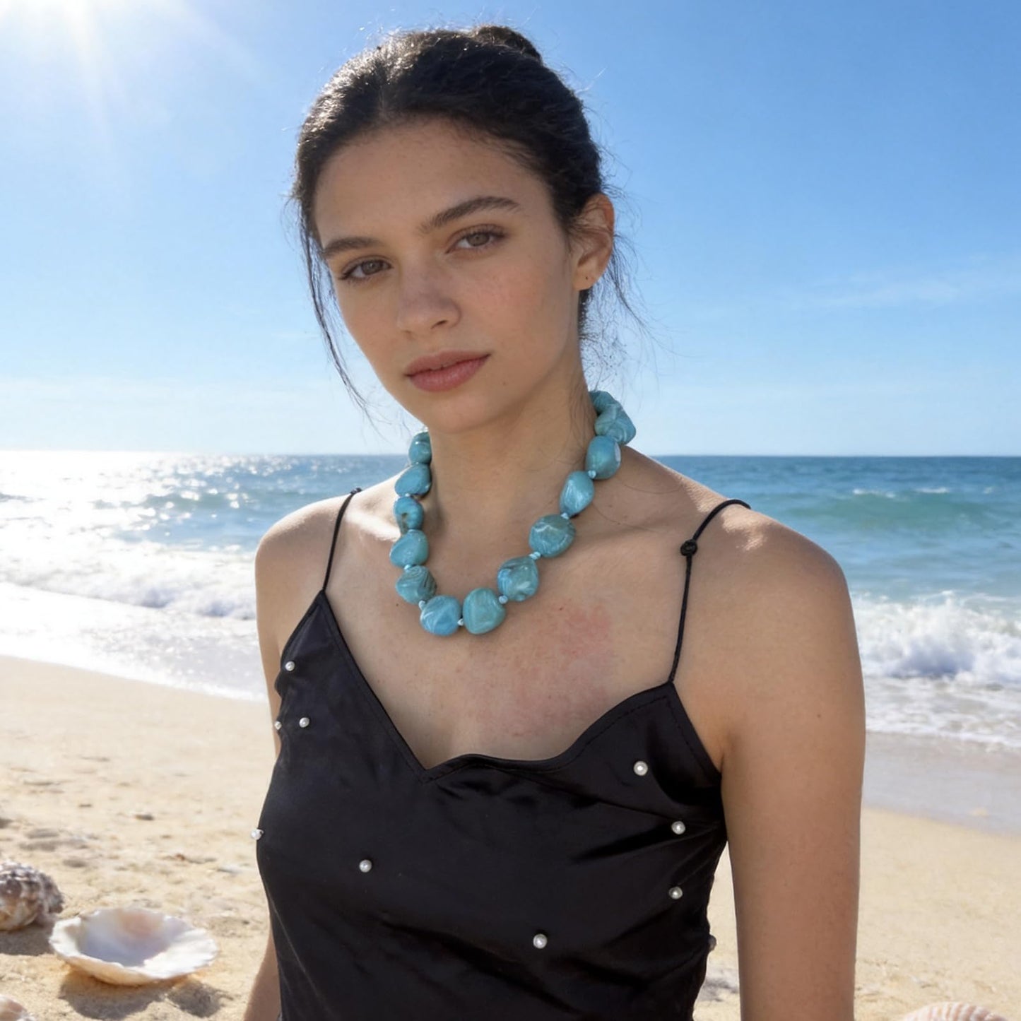 We We Chunky Colorful Beaded Necklace for Women Large Boho Statement Bead Chokers Necklaces Turquoise Blue Big Beads Jewelry Neck Summer Beach