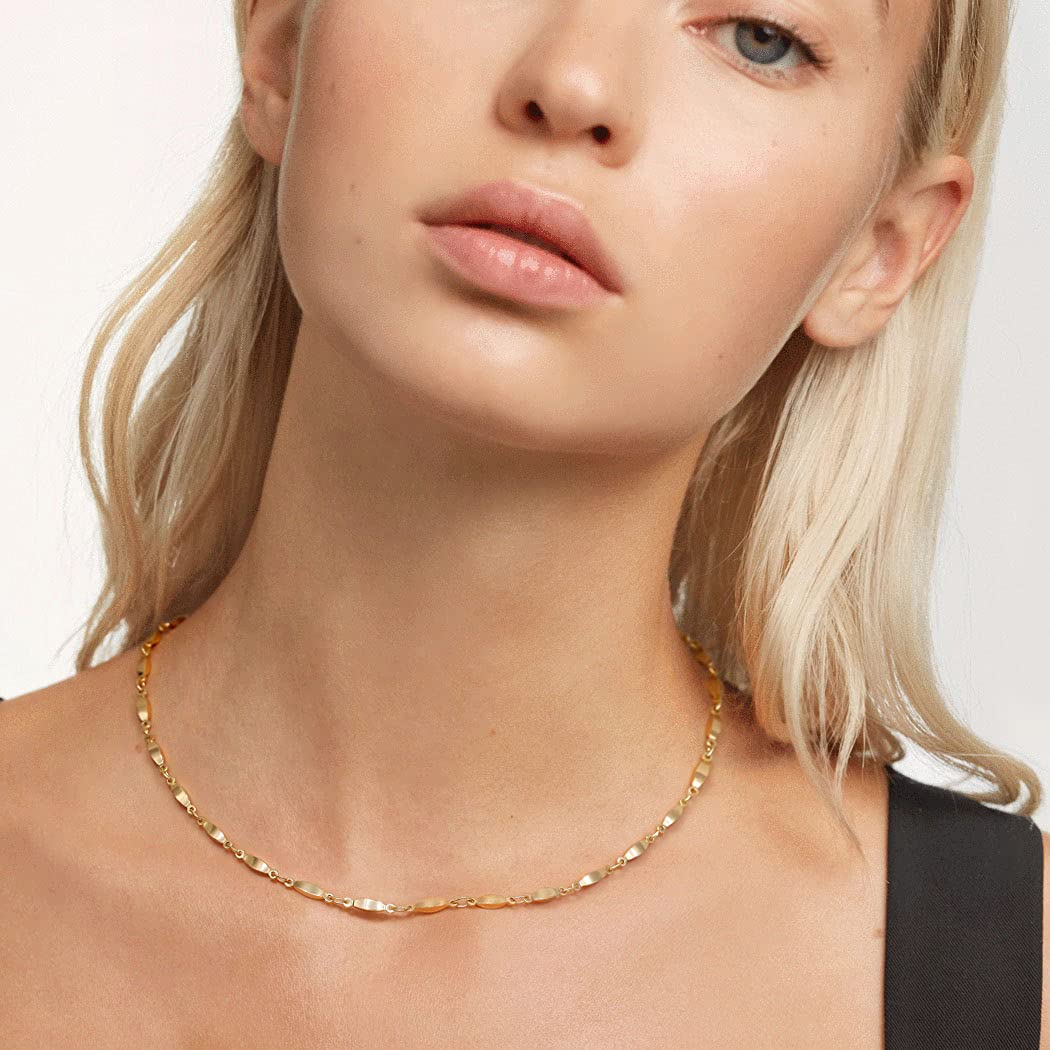 Aobei Pearl 18K Gold Plated Paperclip Chain Choker Satellite Chain Freshwater Cultured Biwa Pearl Pendant Necklace Dainty Turquoise Jewelry for Women